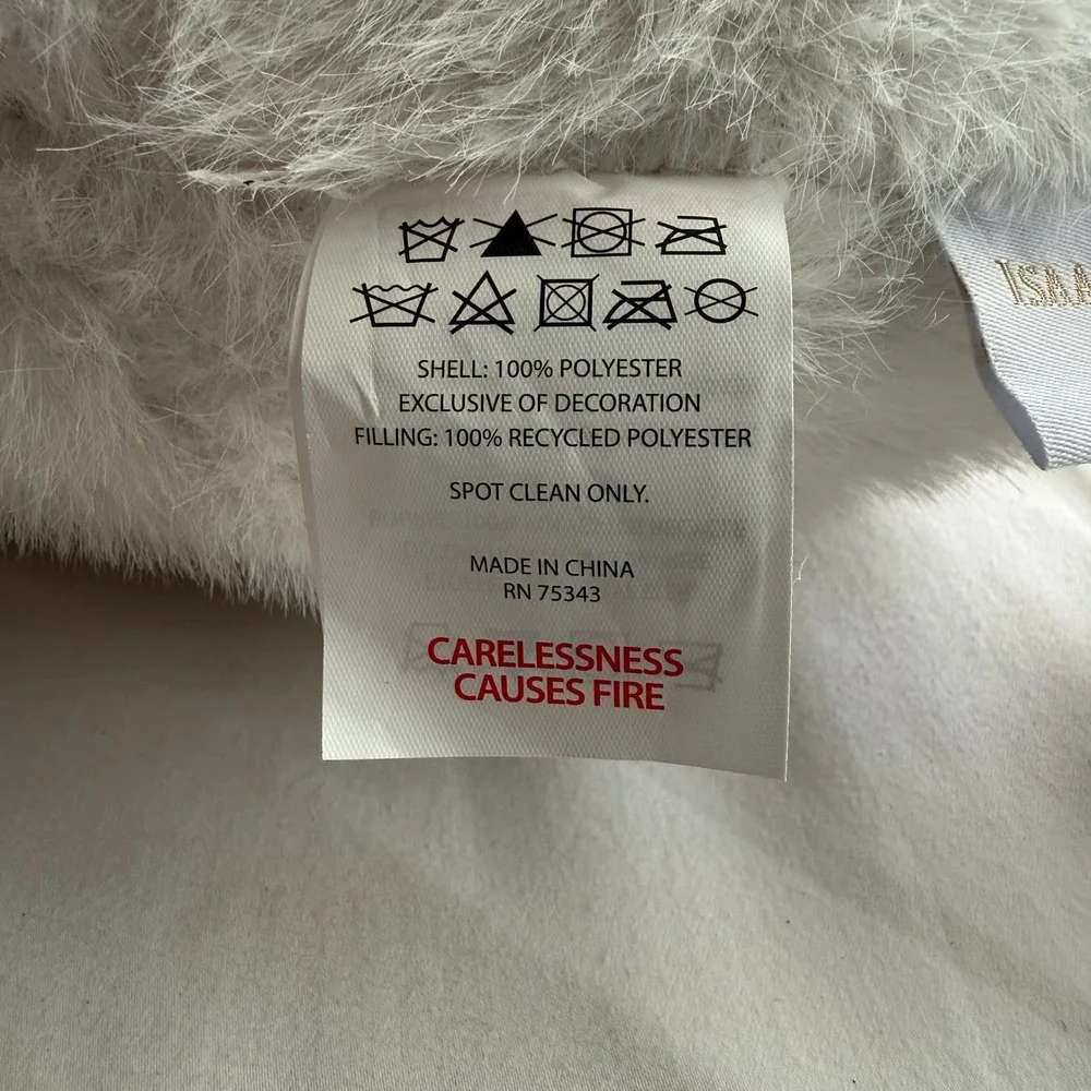 Isaac Mizrahi New York White Faux Fur Christmas Cat Decorative Pillow Holiday